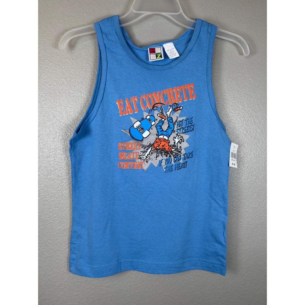 Energy Zone Blue Eat Concrete Skateboard Graphic Tank Top‎ Kids L 10/12 Y2K NWT